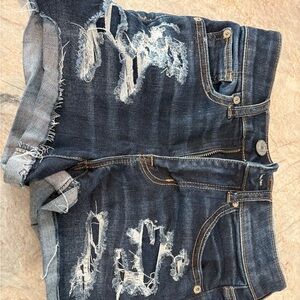 American Eagle Outfitters Dark Blue Distressed Denim Shorts